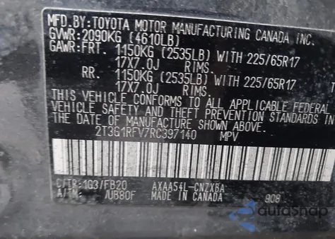 2024 Toyota Rav4 Le z USA, uszkodzony, nr VIN 2T3G1RFV7RC397140